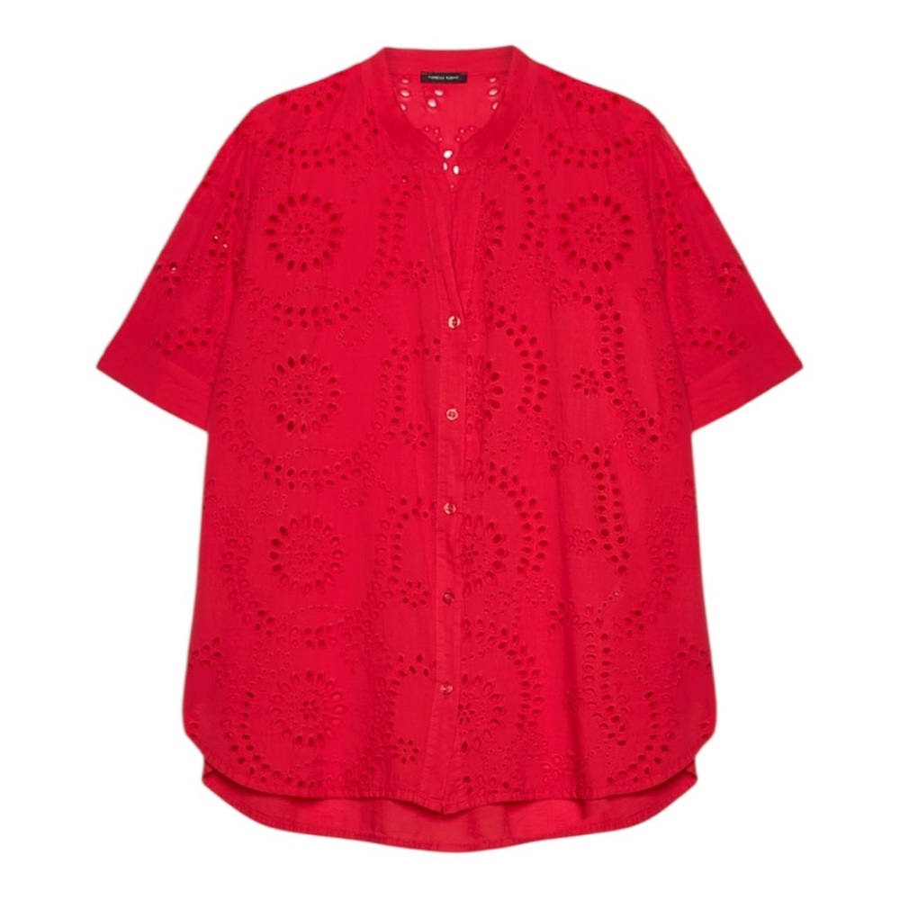 Fiorella Rubino Red Cotton Eyelet Blouse Size 20/ 20W